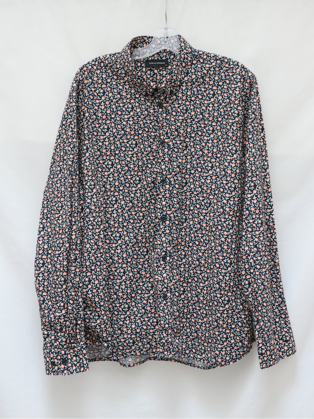 Clean Cut Copenhagen Long Sleeve Button Up Shirt Blue Floral print XXL stretch